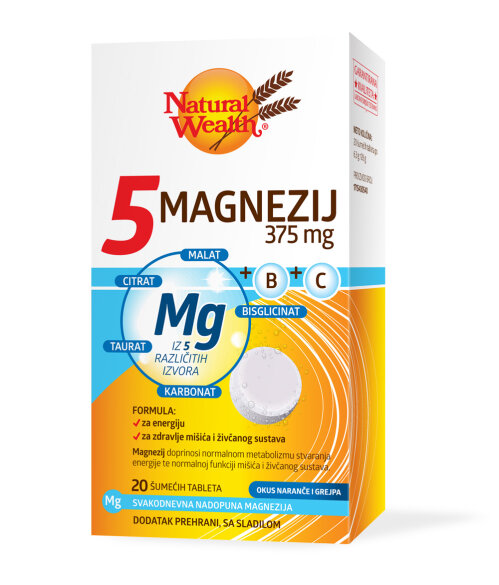 natural-wealth-5-magnezij-b-c-sumece-tablete_68346280c3d51_500x585r (1) Natural Wealth® 5 Magnezij 375 mg + B +C šumeće tablete sadrže punu dnevnu dozu od 375 mg magnezija iz 5 različitih izvora