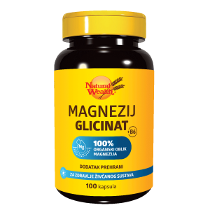 Natural Wealth® Magnezij glicinat + B6 u kapsulama, sadrži magnezij iz čistog magnezijevog glicinata u preporučenom dnevnom unosu od 375 mg magnezija